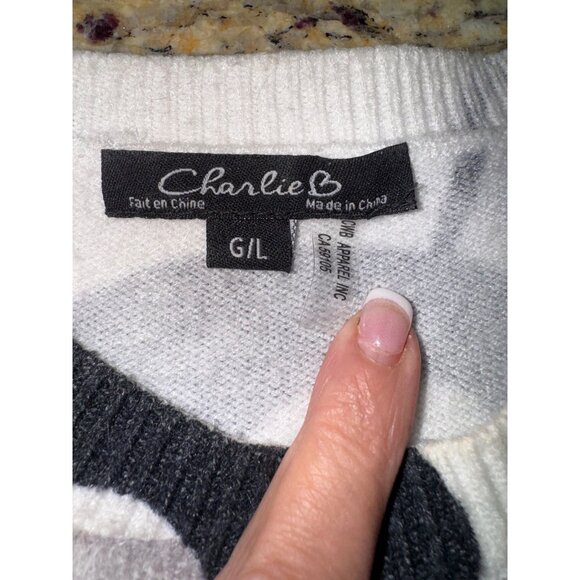 Charlie B Artsy Abstract Lightweight Sweater L Office Career Casual Classic Top - Picture 6 of 9